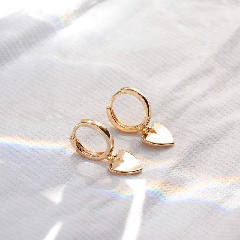 FETTERO Gold Heart Hoop Earrings 14K Glod Plated Lightweight Huggie Hoops Dangle Love Heart Earrings for Women Hypoallergenic Dainty Wear - Image 4